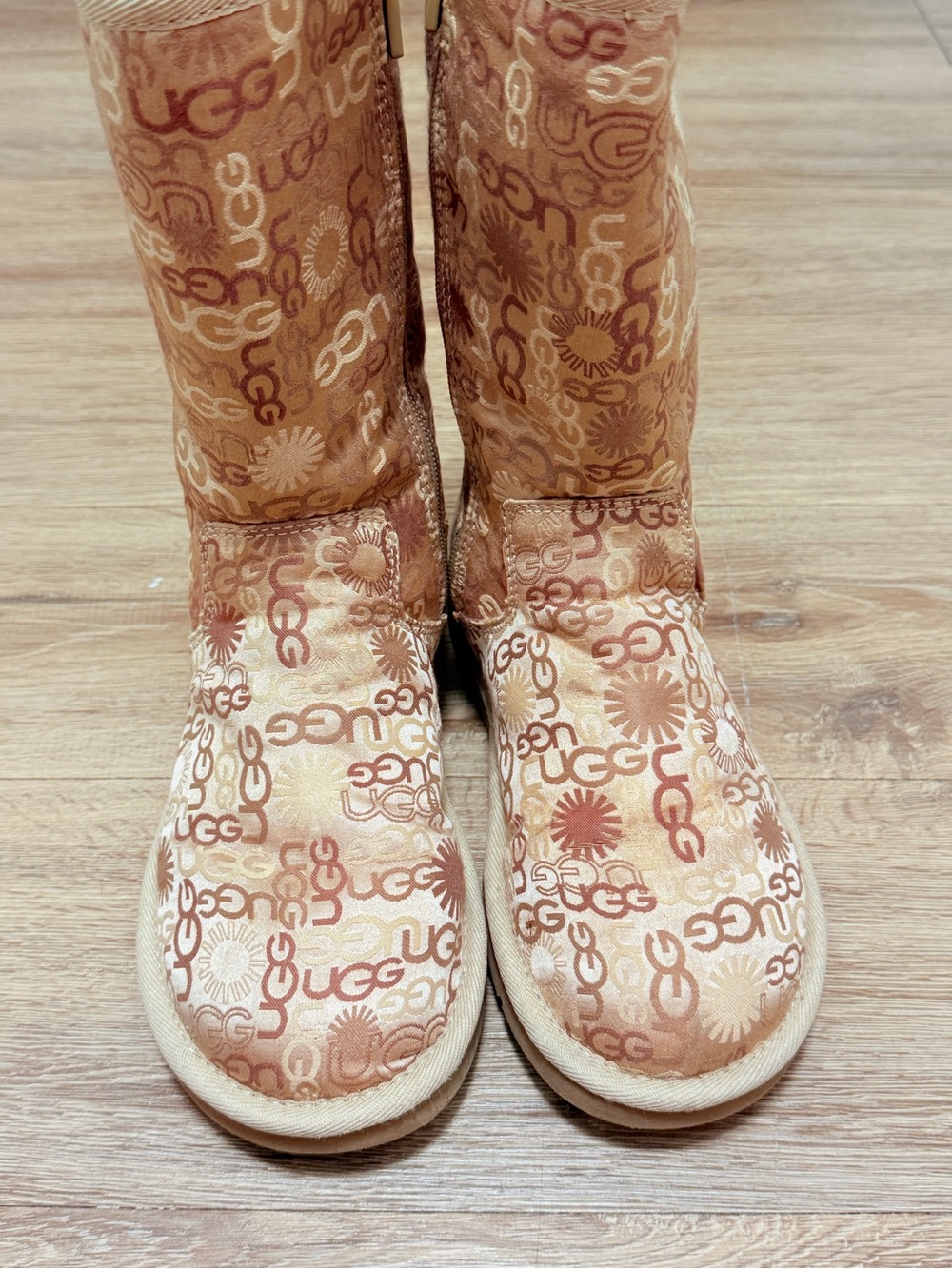 Y2K era UGG Women's Tan Logo-Print Mid-Calf Boots
